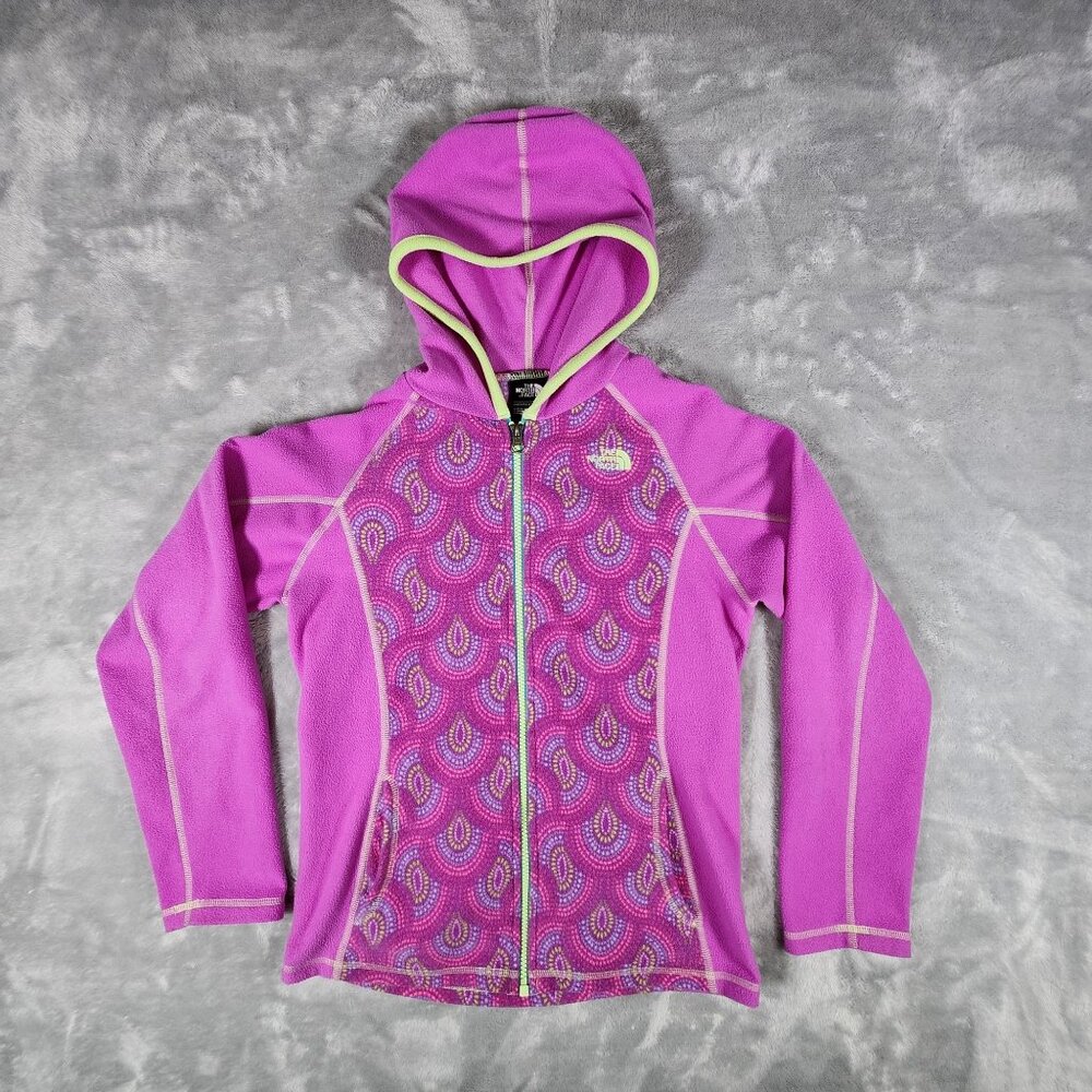 The North Face Fleece Jacket Girls L 14/16 Purple Hood Full Zip Layer Cottage